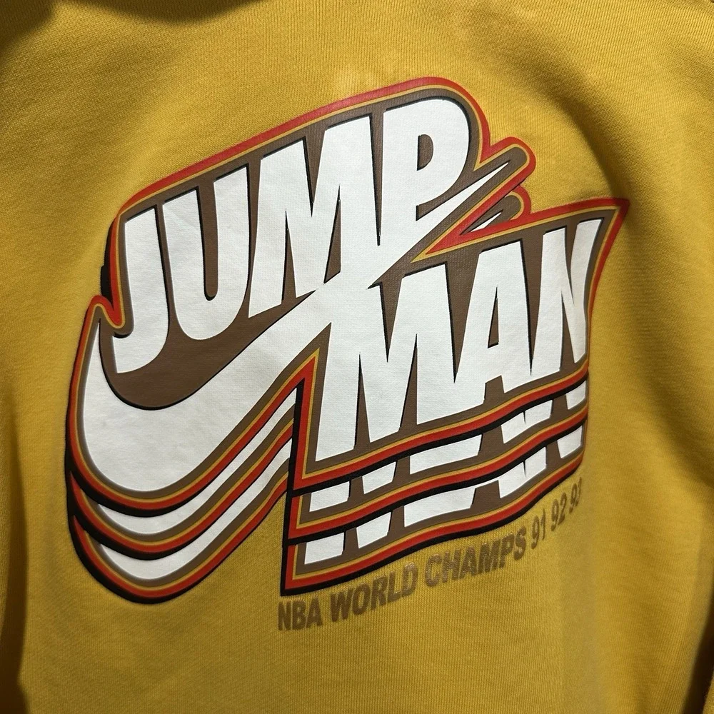Nike Jordan Jumpman Men's S Yellow Fleece Pullover Hoodie Stretchy Ribbed Cuffs‎
